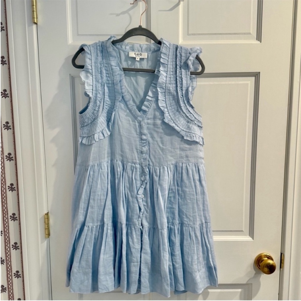 Sea New York light blue ruffled dress - Small